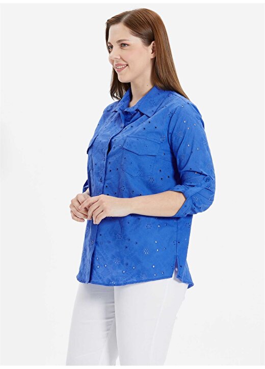 Selen Gömlek Yaka Desenli Mavi Kadın Bluz 24YSL8865-BB 3