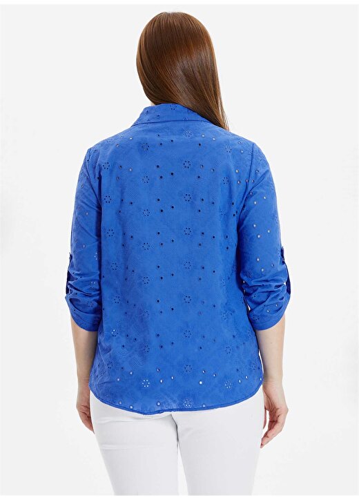 Selen Gömlek Yaka Desenli Mavi Kadın Bluz 24YSL8865-BB 4