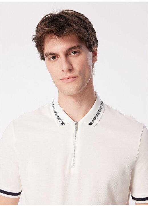 Armani Exchange Düz Kırık Beyaz Erkek Polo T-Shirt 3DZFLH ZJM5Z 1116 3