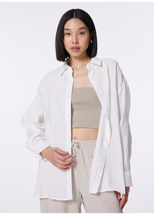 Lee Loose Fit Gömlek Yaka Beyaz Kadın Gömlek L241614100-Uzun Kollu Gömlek 3