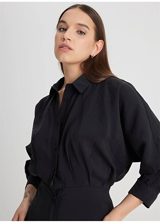 Lee Gömlek Yaka Siyah Standart Kadın Elbise L241612001-Gömlek Elbise 2