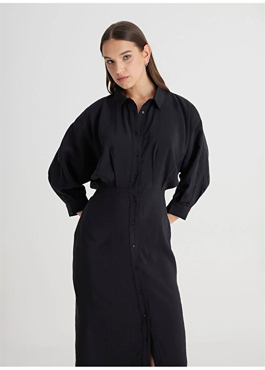 Lee Gömlek Yaka Siyah Standart Kadın Elbise L241612001-Gömlek Elbise 3