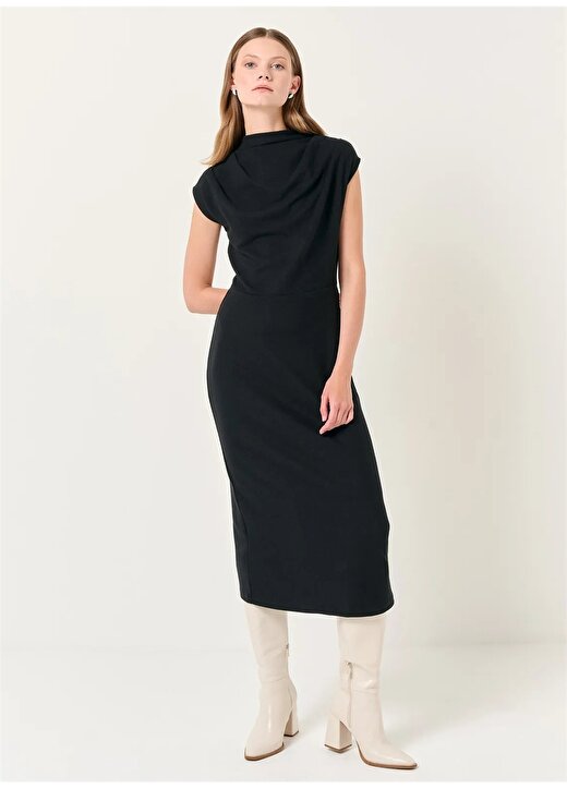 Wrangler Siyah Kadın Kare Yaka Regular Fit Keten Elbise W241610001 1