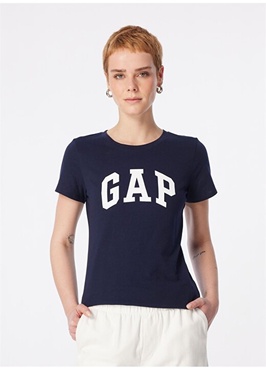 Gap Bisiklet Yaka Düz Lacivert - Beyaz Kadın T-Shirt 548683 3
