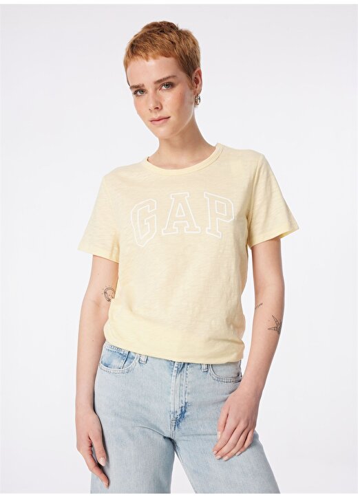 Gap Bisiklet Yaka Düz Açık Sarı Kadın T-Shirt 871344 1