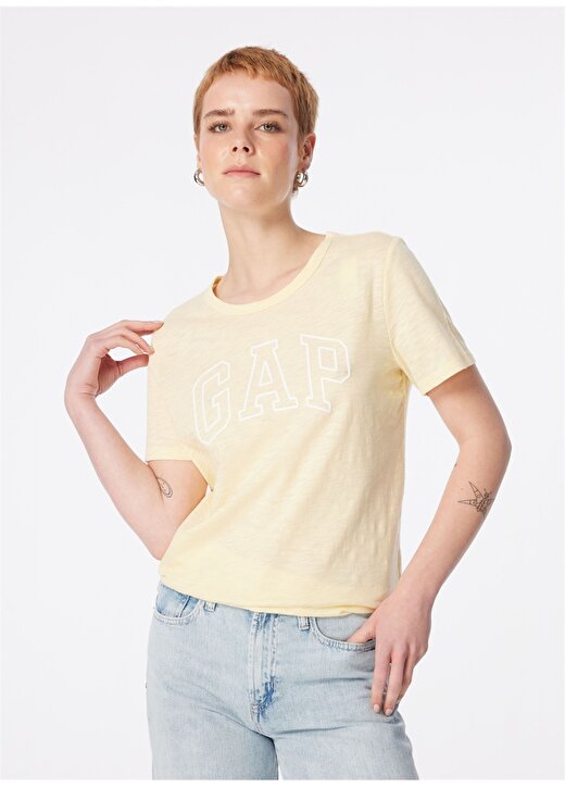 Gap Bisiklet Yaka Düz Açık Sarı Kadın T-Shirt 871344 2