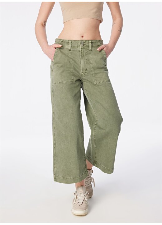 Gap Normal Bel Geniş Paça Normal Yeşil Kadın Denim Pantolon 885249-S 2