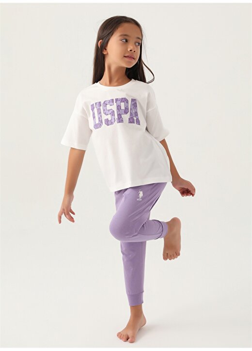 U.S. Polo Assn. Beyaz Mor Kız Çocuk Pijama Takımı US1818 1