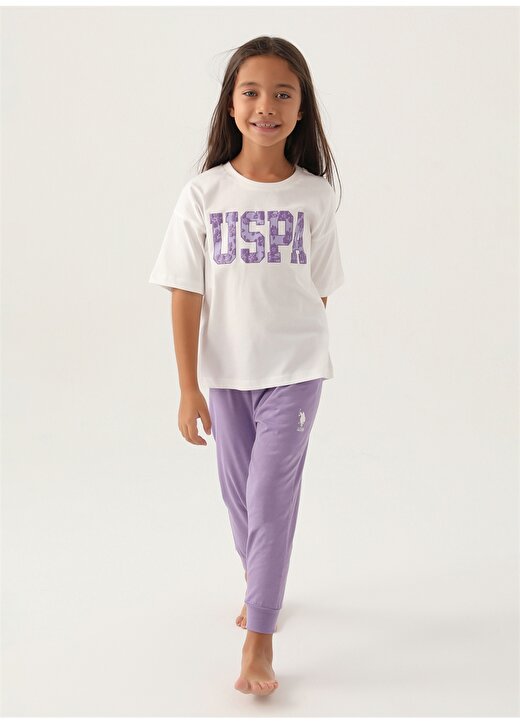 U.S. Polo Assn. Beyaz Mor Kız Çocuk Pijama Takımı US1818 2