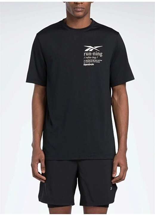 Reebok 100075314 RUN GRAPHIC SS TEE Siyah Erkek Yuvarlak Yaka Standart Fit T-Shirt 1