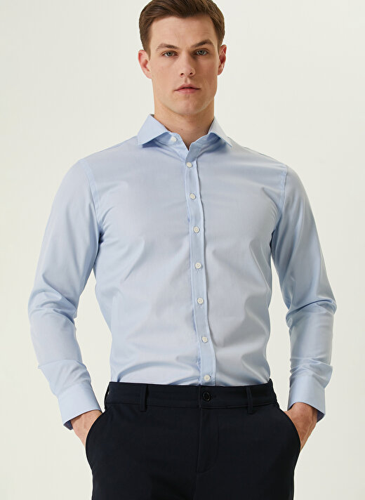 Network Slim Fit Gömlek Yaka Mavi Erkek Gömlek 1090742 2