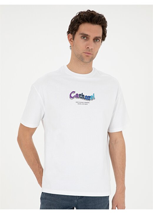 Cacharel Bisiklet Yaka Nakışlı Beyaz Erkek T-Shirt SUNY 3
