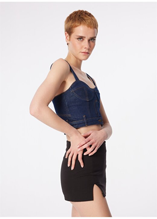 Moschino Jeans Kalp Yaka Düz İndigo Kadın Bluz 241K1J0801 1