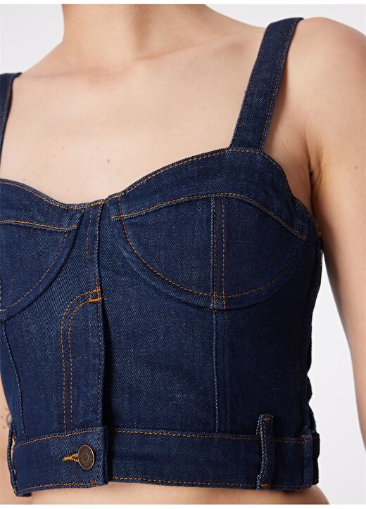 Moschino Jeans Kalp Yaka Düz İndigo Kadın Bluz 241K1J0801 4