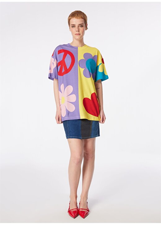 Moschino Jeans Yuvarlak Yaka Desenli Çok Renkli Kadın T-Shirt 241K1A0704 3