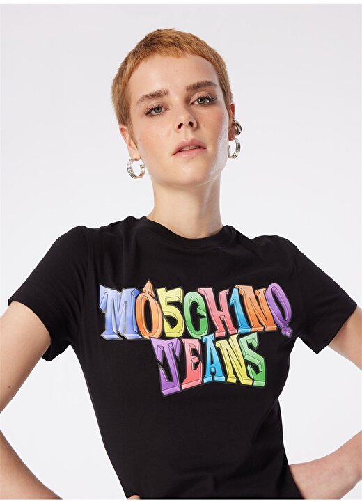 Moschino Jeans Yuvarlak Yaka Baskılı Siyah Kadın T-Shirt 241K1A0708 1