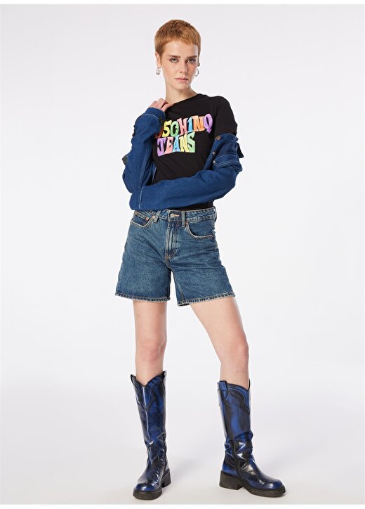 Moschino Jeans Yuvarlak Yaka Baskılı Siyah Kadın T-Shirt 241K1A0708 3