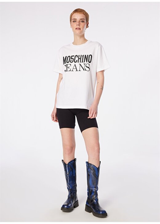 Moschino Jeans Yuvarlak Yaka Baskılı Beyaz Kadın T-Shirt 241K1J0712 3