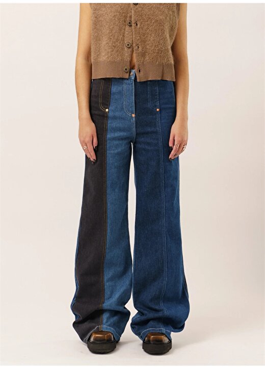 Moschino Jeans Yüksek Bel Lastikli Paça Standart İndigo Kadın Denim Pantolon 241K1J0301 1