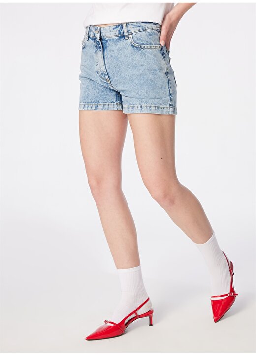 Moschino Jeans Yüksek Bel Standart İndigo Kadın Denim Şort 241K1A0329 2