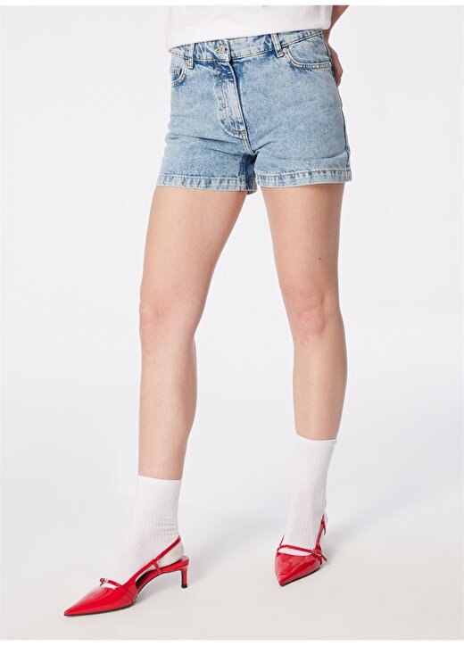 Moschino Jeans Yüksek Bel Standart İndigo Kadın Denim Şort 241K1A0329 4