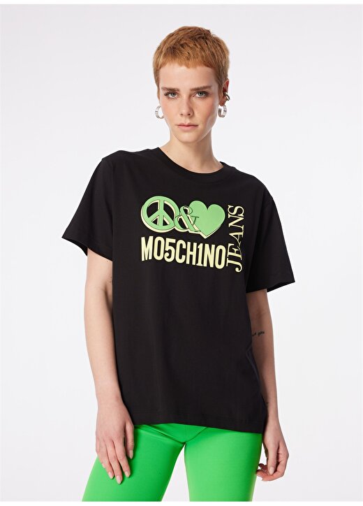 Moschino Jeans Yuvarlak Yaka Baskılı Siyah Kadın T-Shirt 241K1J0709 3