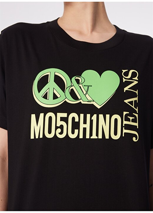 Moschino Jeans Yuvarlak Yaka Baskılı Siyah Kadın T-Shirt 241K1J0709 4