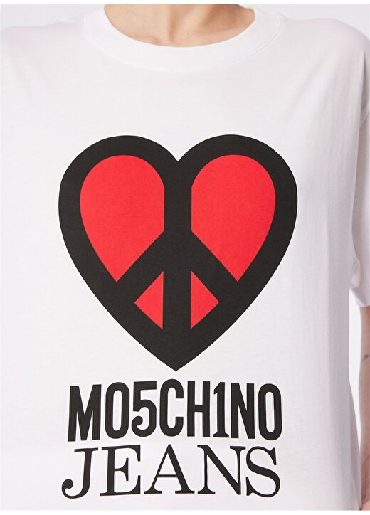 Moschino Jeans Yuvarlak Yaka Baskılı Beyaz Kadın T-Shirt 241K1J0710 4