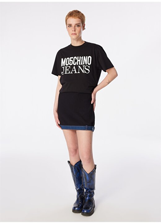 Moschino Jeans Yuvarlak Yaka Baskılı Siyah Kadın T-Shirt 241K1J0712 2