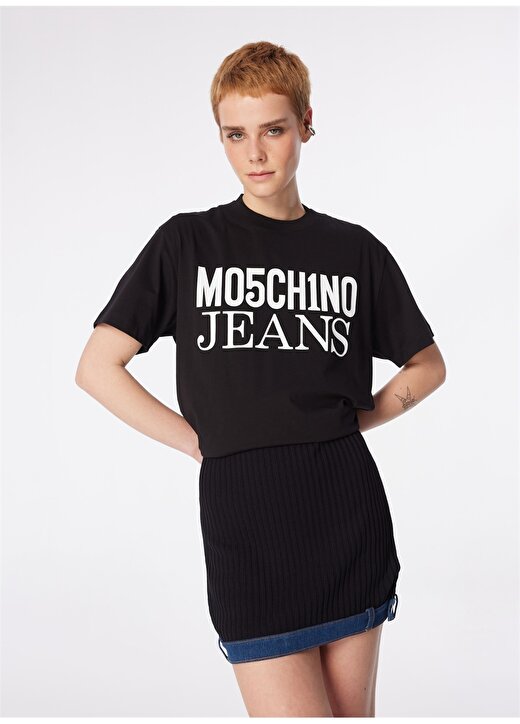 Moschino Jeans Yuvarlak Yaka Baskılı Siyah Kadın T-Shirt 241K1J0712 3