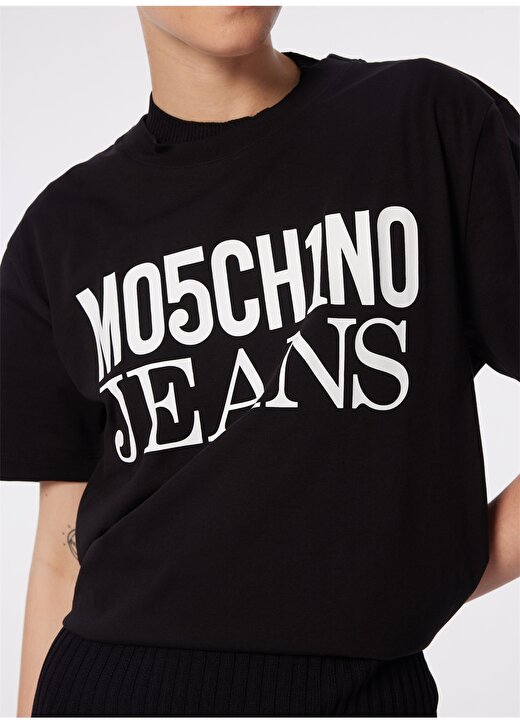 Moschino Jeans Yuvarlak Yaka Baskılı Siyah Kadın T-Shirt 241K1J0712 4