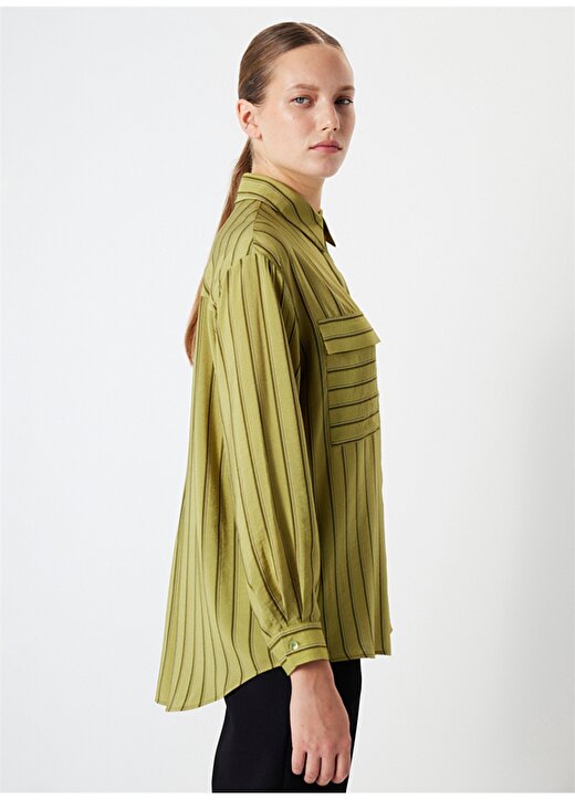 İpekyol Normal Gömlek Yaka Çizgili Yeşil Kadın Gömlek IS1240025103070 3