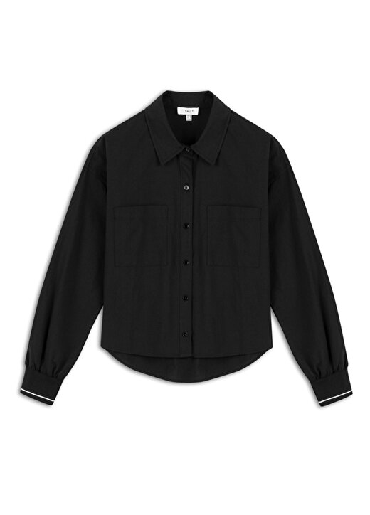Twist Normal Gömlek Yaka Düz Siyah Kadın Gömlek TS1240025085001 2
