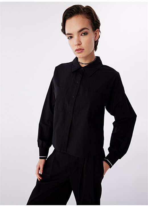 Twist Normal Gömlek Yaka Düz Siyah Kadın Gömlek TS1240025085001 3