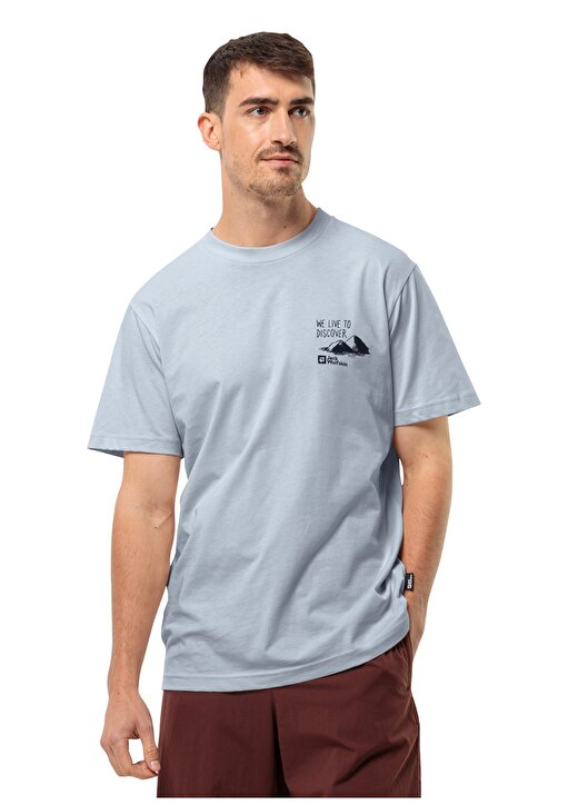 Jack Wolfskin Mavi Erkek Bisiklet Yaka Normal Kalıp T-Shirt 1809761TR_DISCOVER T M 1