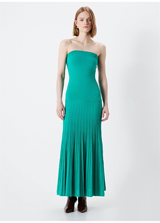 İpekyol Straplez Yaka Çizgili Yeşil Standart Kadın Elbise IS1240002209070 1
