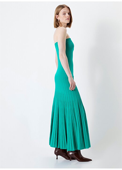 İpekyol Straplez Yaka Çizgili Yeşil Standart Kadın Elbise IS1240002209070 3