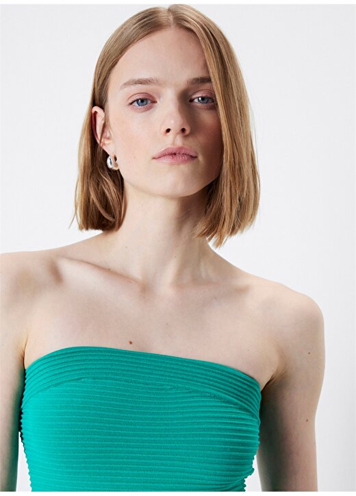 İpekyol Straplez Yaka Çizgili Yeşil Standart Kadın Elbise IS1240002209070 4