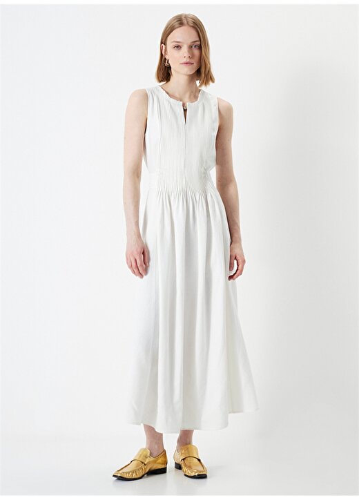 İpekyol Yuvarlak Yaka Düz Beyaz Standart Kadın Elbise IS1240002211002 4