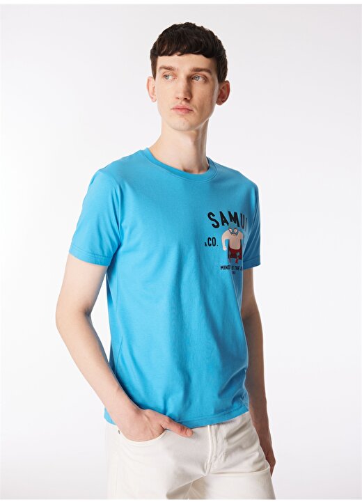 Ko Samui Bisiklet Yaka Desenli Mavi Erkek T-Shirt KMTR S221 MINDSET_CRAFT&CO REGULAR 3