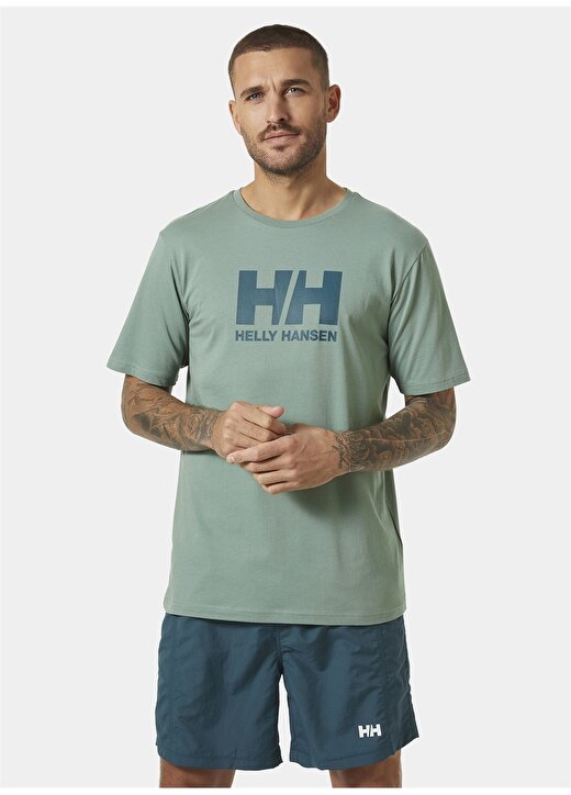 Helly Hansen Açık Yeşil Erkek Bisiklet Yaka Baskılı T-Shirt HHA.33979_HH LOGO 1