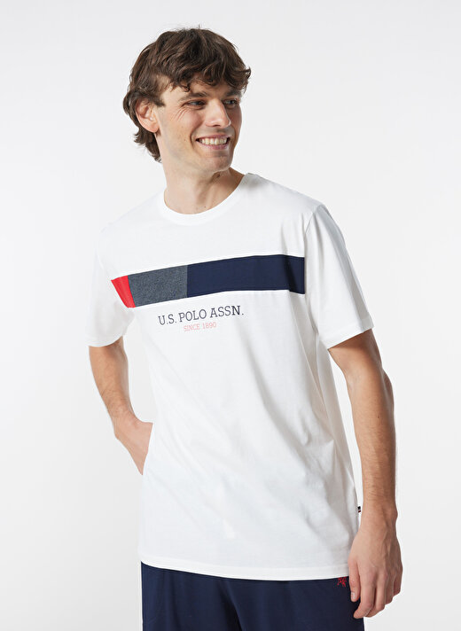 U.S. Polo Assn. Beyaz Erkek Pijama Takımı Tshirt Sort Takim 3