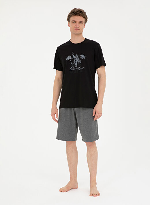 U.S. Polo Assn. Siyah Erkek Pijama Takımı Tshirt Sort Takim 4