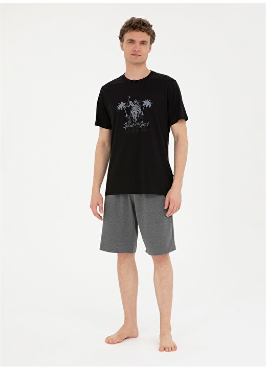 U.S. Polo Assn. Siyah Erkek Pijama Takımı Tshirt Sort Takim 4