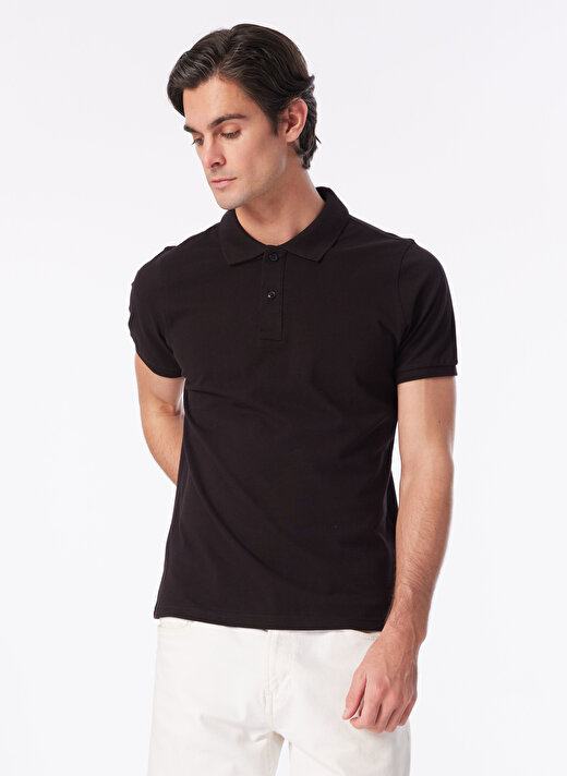 People By Fabrika Siyah Erkek Basic Polo T-Shirt SPBF4SM-TST5017   4