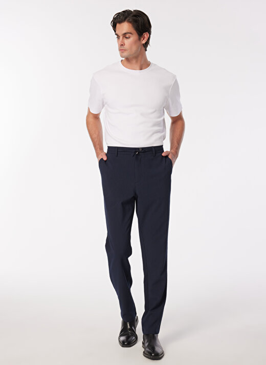 People By Fabrika Lacivert Erkek Bağlamalı Jogger Çizgili Chino Pantolon SPBF4SM-PNT5019 1