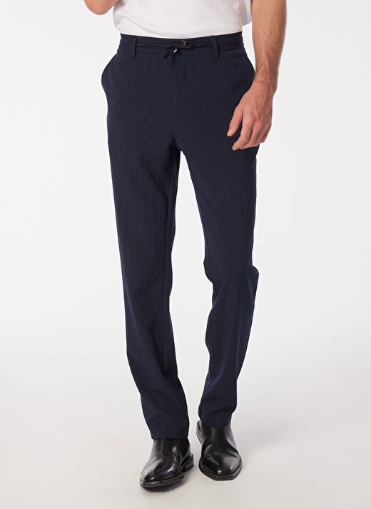 People By Fabrika Lacivert Erkek Bağlamalı Jogger Çizgili Chino Pantolon SPBF4SM-PNT5019 3