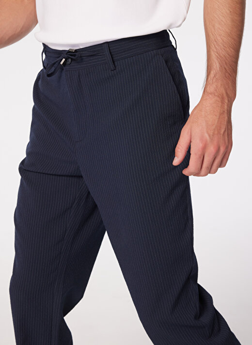 People By Fabrika Lacivert Erkek Bağlamalı Jogger Çizgili Chino Pantolon SPBF4SM-PNT5019 4