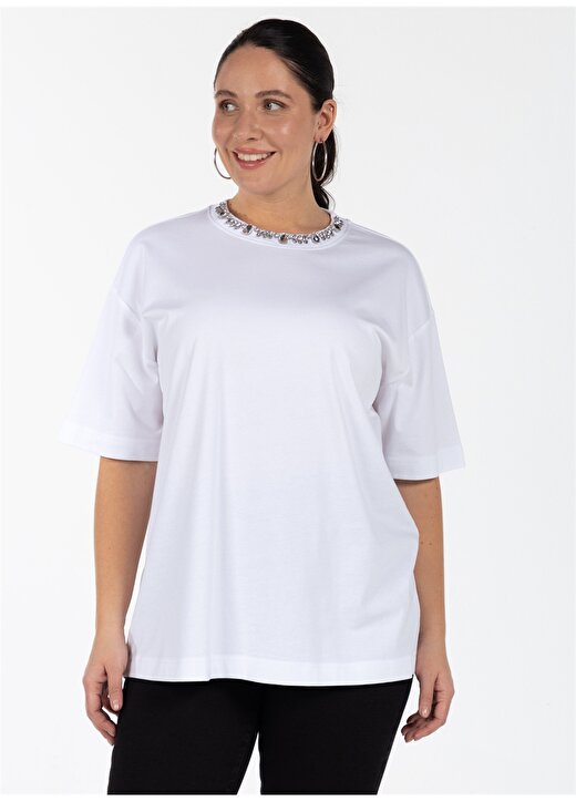 Luokk Yuvarlak Yaka Düz Beyaz Kadın T-Shirt DORY 2
