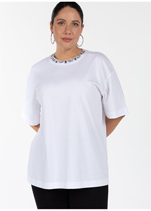 Luokk Yuvarlak Yaka Düz Beyaz Kadın T-Shirt DORY 3